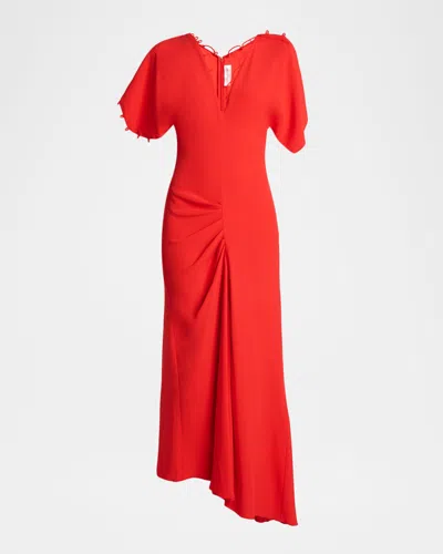 Victoria Beckham Short-sleeve Draped Asymmetric Midi Dress In Multi