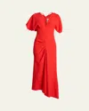 Victoria Beckham Short-sleeve Draped Asymmetric Midi Dress In Red