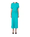 Victoria Beckham Peacock Colour Midi Dress With Hooded Sleeves
