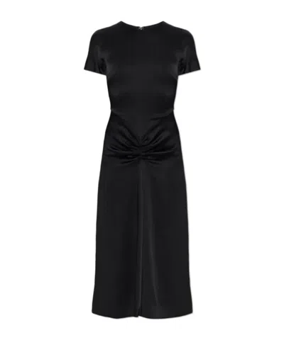 Victoria Beckham Womens Gathered Short-sleeve Stretch-woven Midi Dress Black