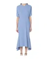 Victoria Beckham Womens Flared Short-sleeves Stretch-woven Blend Midi Dress Bluebell In Blue