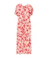 Victoria Beckham Floral Gathered-waist Midi Dress In Bright Red