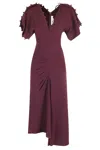 Victoria Beckham Merlot Midi Dress With Rouleaux Detail In Burgundy