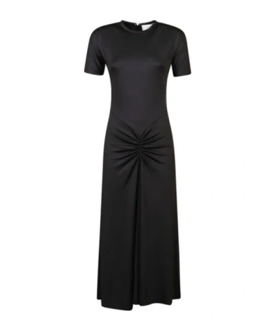 Victoria Beckham Womens Gathered Short-sleeve Stretch-woven Midi Dress Black