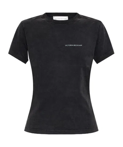 Victoria Beckham Organic Cotton Half Sleeve T-shirt In Black