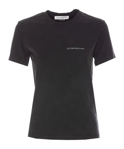 Victoria Beckham Organic Cotton Half Sleeve T-shirt In Black