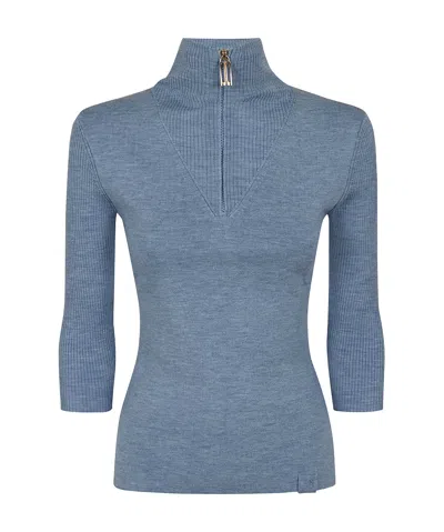 Victoria Beckham Short-sleeved Zipper Sweater In Blue