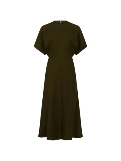 Victoria Beckham Short-sleeve Flared Midi Dress In Green