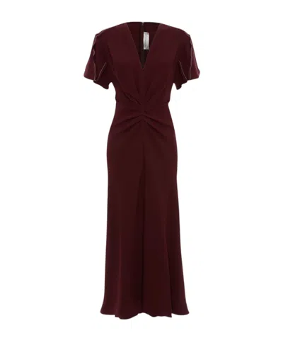Victoria Beckham Short-sleeved Dress In Burgundy