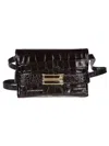 Victoria Beckham Mini B Buckle Chain Croc Embossed Clutch In Brown