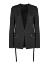 Victoria Beckham Shrunken Collarless Open-back Blazer And Suits In Grey