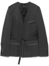 Victoria Beckham Shrunken Collarless Open-back Blazer And Suits In Grey
