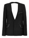 Victoria Beckham Backless Single-breasted Shrunken Collarless Jacket In Black