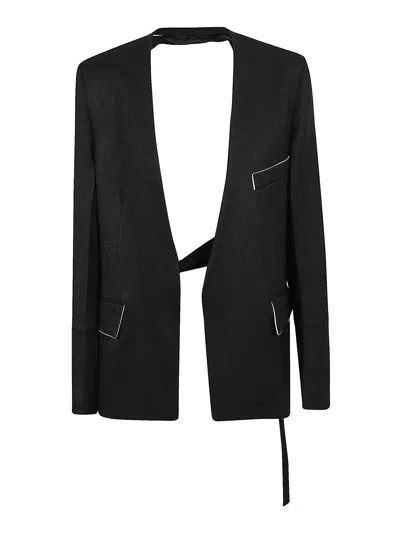 Victoria Beckham Shrunken Collarless Open-back Jacket In Black