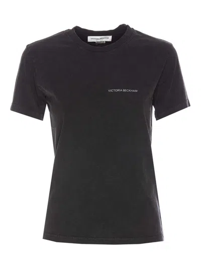 Victoria Beckham Organic Cotton Half Sleeve T-shirt In Black
