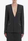 Victoria Beckham Backless Single-breasted Shrunken Collarless Jacket In Black