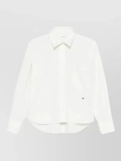 Victoria Beckham Signature Embroidery Cropped Shirt Long Sleeves In White