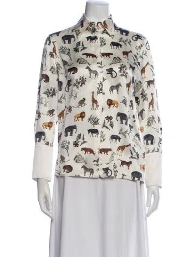 Pre-owned Victoria Beckham Silk Animal Print Blouse In White