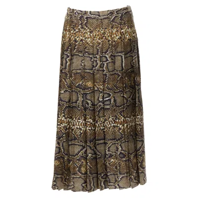 Victoria Beckham Silk Animal Print Pleated Midi Skirt In Brown