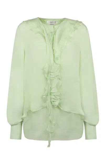 Victoria Beckham Silk Shirt With Ruffles In Green