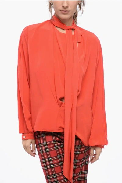 Victoria Beckham Ruffled Silk Crepe De Chine Blouse In Coral