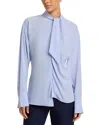Victoria Beckham Draped Front High Neck Long Sleeves Top In Blue