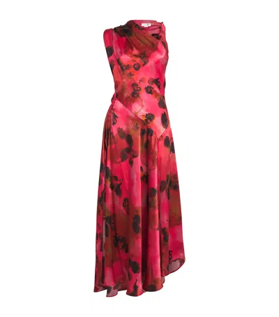VICTORIA BECKHAM SILK FLORAL DRAPED MIDI DRESS