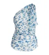 Victoria Beckham Asymmetric Draped Floral Ruched Sleeve Top