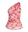 Victoria Beckham Womens Chilli Blush Asymmetric Draped Floral Silk Top