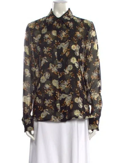 Pre-owned Victoria Beckham Silk Floral Print Blouse In Black