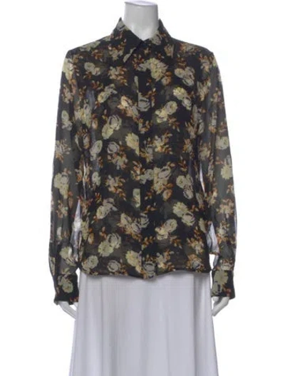 Pre-owned Victoria Beckham Silk Floral Print Blouse In Black