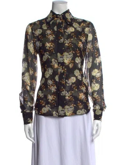 Pre-owned Victoria Beckham Silk Floral Print Blouse In Black