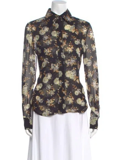 Pre-owned Victoria Beckham Silk Floral Print Blouse W/ Tags In Black