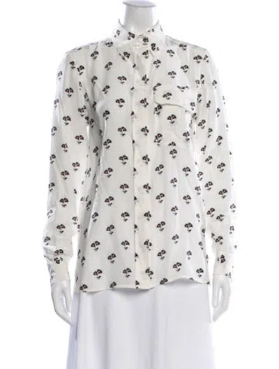 Pre-owned Victoria Beckham Silk Floral Print Blouse In White