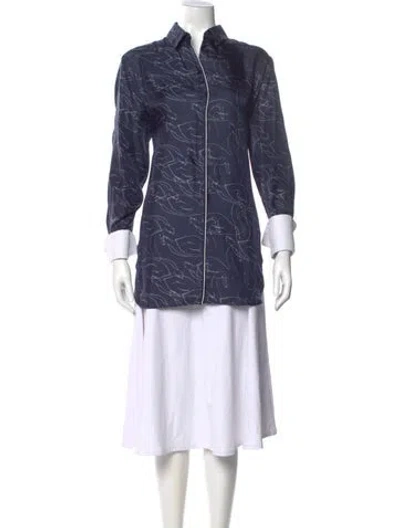 Pre-owned Victoria Beckham Silk Graphic Print Button-up Top In Blue