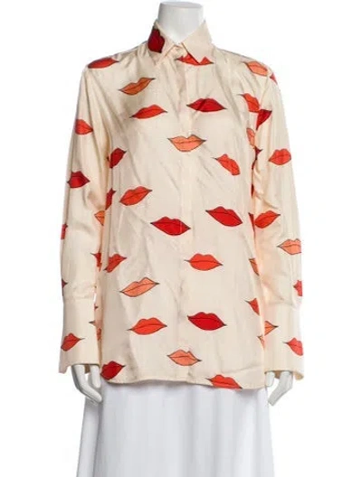 Pre-owned Victoria Beckham Silk Graphic Print Button-up Top In Neutral