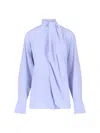 Victoria Beckham Draped Front High Neck Long Sleeves Top In Blue