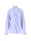 Victoria Beckham Draped Front High Neck Long Sleeves Top In Blue