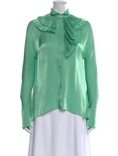 Pre-owned Victoria Beckham Silk Long Sleeve Blouse In Green