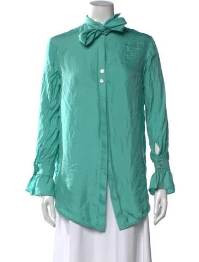 Pre-owned Victoria Beckham Silk Long Sleeve Blouse In Green