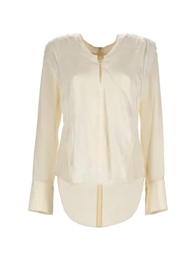 Victoria Beckham Silk Long-sleeve Top In Neutral