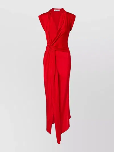 Victoria Beckham Silk Midi Dress Cap Sleeves Wrap In Red
