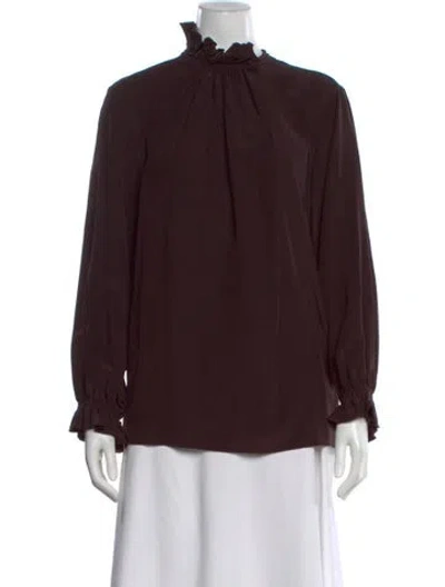 Pre-owned Victoria Beckham Silk Mock Neck Blouse In Brown