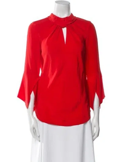 Pre-owned Victoria Beckham Silk Mock Neck Blouse In Red
