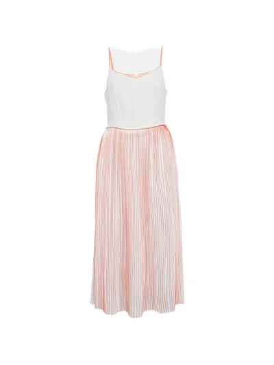 Pre-owned Victoria Beckham Silk Plissé Midi Dress In White