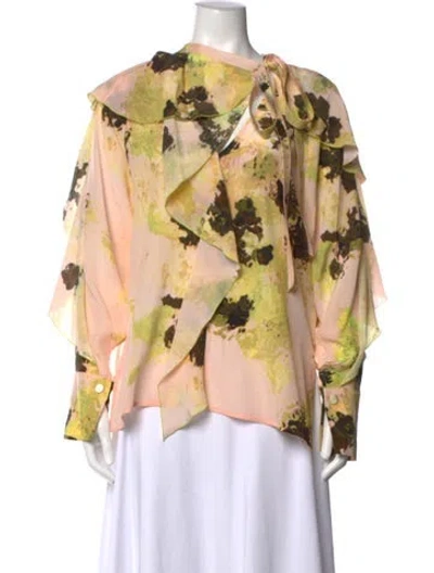Pre-owned Victoria Beckham Silk Printed Blouse In Yellow