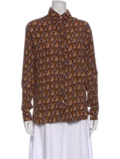 Pre-owned Victoria Beckham Silk Printed Button-up Top In Burgundy