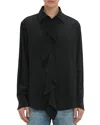 Victoria Beckham Silk Ruffle Front Blouse In Black