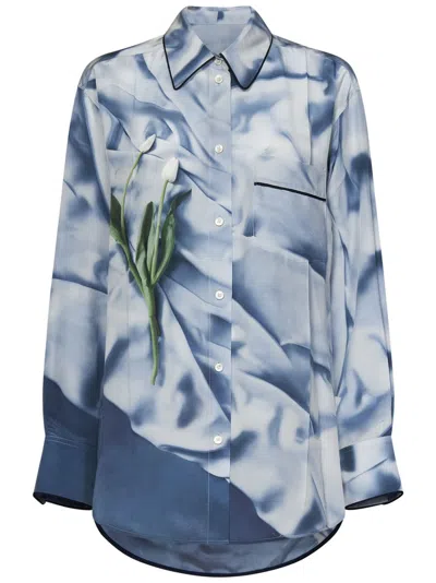 Victoria Beckham Light Blue Silk Satin Pajama-style Shirt