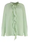 Victoria Beckham Ruffled Crepe De Chine Shirt In Green